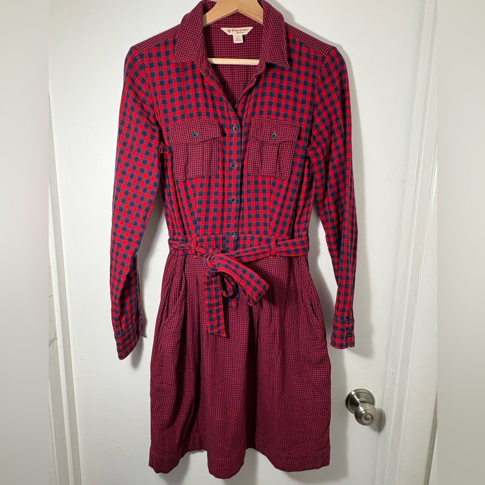 Brooks Brothers || Red Fleece Red and Black Checkered Long Sleeve Flannel Dress